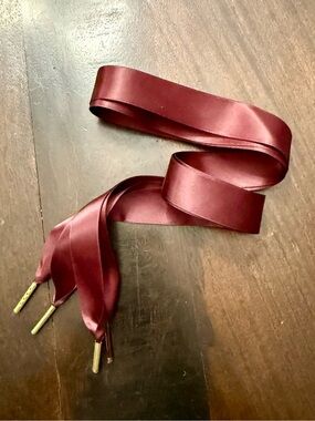 Burgundy Satin Ribbon Lace-Up Shoelace with Gold Aglets